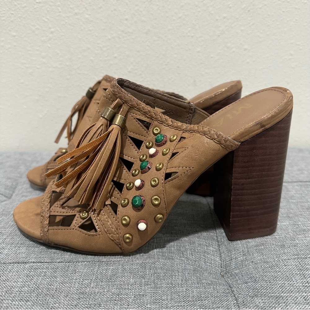MIA Western Inspired Brown Heels with Tassel and Studs